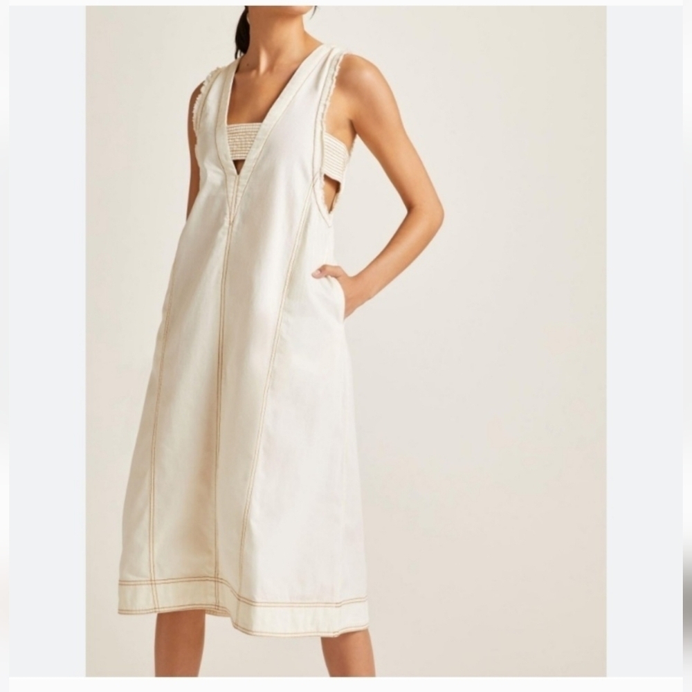 NWT Anthropologie Pilcro Cotton Midi Dress XS Ivory Utility Pinafore Dress. - Picture 3 of 15
